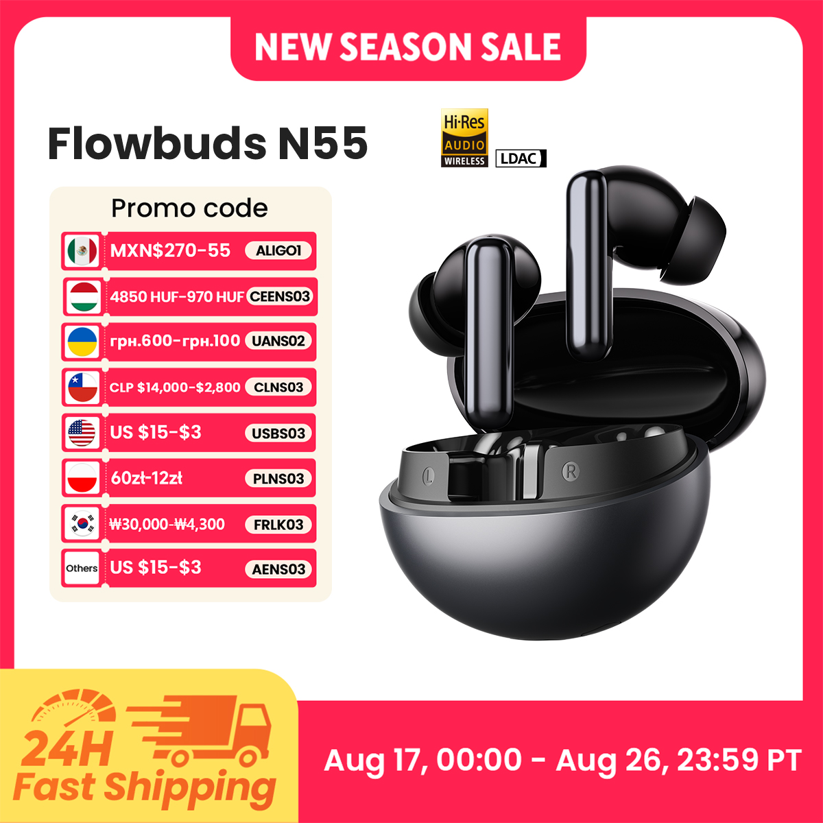 Home Office Headset - Słuchawki bezprzewodowe HAYLOU Flowbuds N55, adaptacyjna