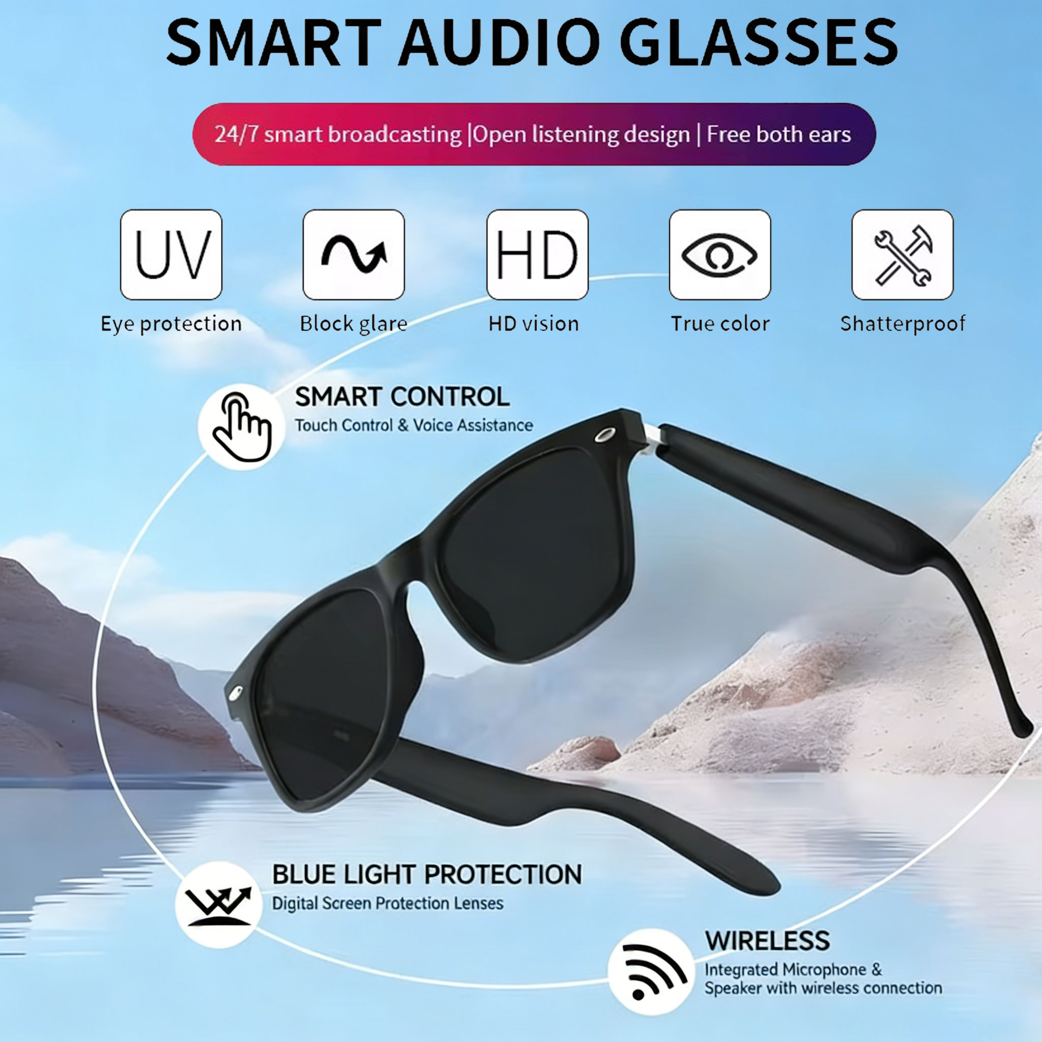 Blue Light Glasses - Nowe inteligentne okulary Bluetooth do rozmów,