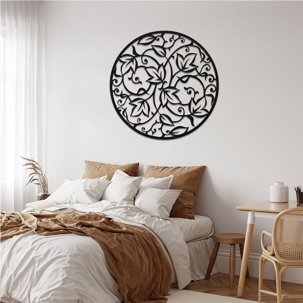 Home Office Yoga Room - Elegancka czarna metalowa mandala na ścianę,