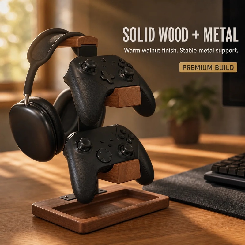 Drewniany stojak na słuchawki, – Home Office Headset recenzja i cena