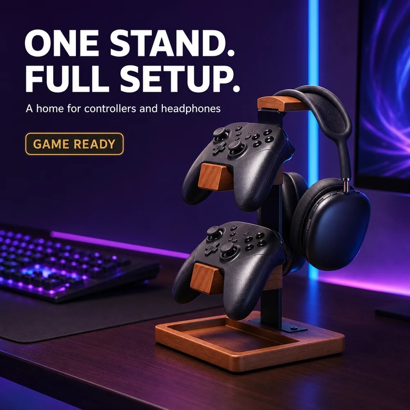 Drewniany stojak na słuchawki, – Home Office Headset recenzja i cena